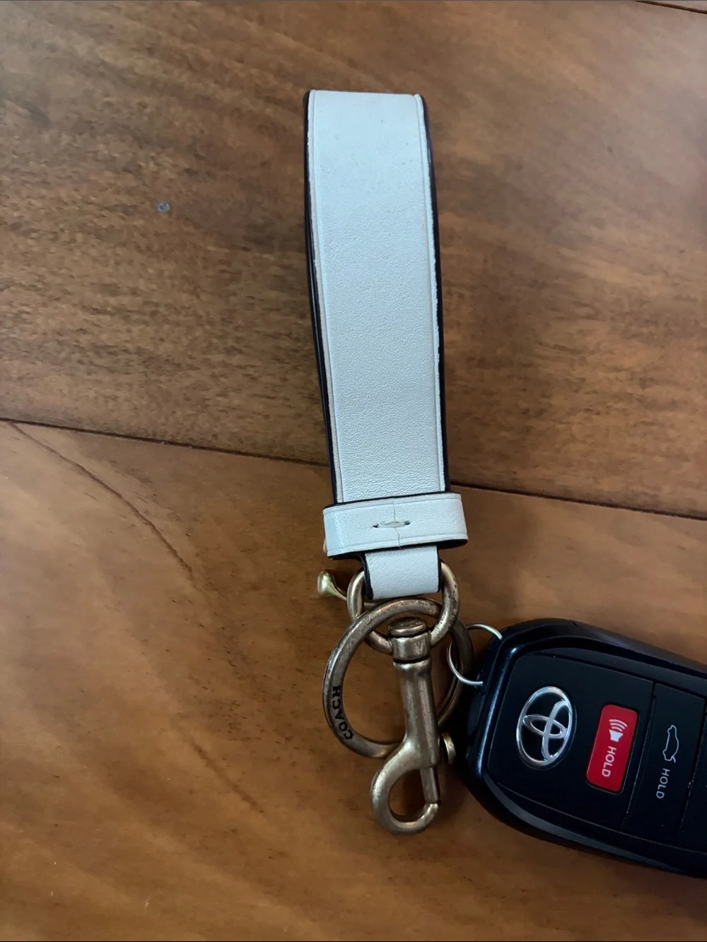 Coach White Leather Key Wristlet with Gold Hardware